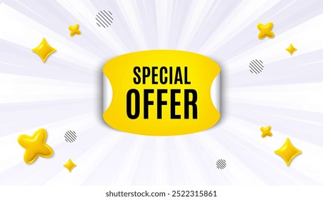 Bieten Sie Sonnenburst-Strahl-Banner. Sonderangebotsaufkleber. Rabatt-Papier-Banner. Coupon-Tag-Symbol verkaufen. Sonderangebot Chat-Nachricht. Sprechblasen-Rabatt mit Streifen. Sprechblase für Aufteilungstext. Vektorgrafik