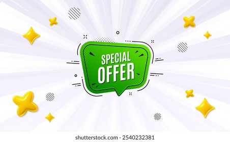 Offer sunburst ray banner. Special offer banner. Discount sticker shape. Sale coupon bubble icon. Special offer chat message. Speech bubble discount with stripes. Burst text balloon. Vector