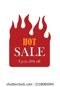 Offer tag icon. Red fire, hot sale sticker label illustration eps 10.