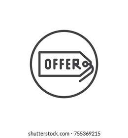 Offer tag label line icon, outline vector sign, linear style pictogram isolated on white. Symbol, logo illustration. Editable stroke