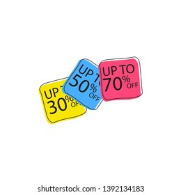 Offer tag set. Vector discount stickers. Collection stickers, price tags. Sale, free, new