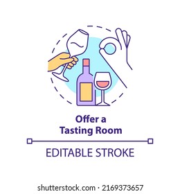 Offer tasting room concept icon. Successful restaurant business abstract idea thin line illustration. Wine unique flavors. Isolated outline drawing. Editable stroke. Arial, Myriad Pro-Bold fonts used