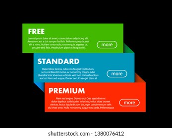 Offer of three price and categories of products and services. Vector graphic - Dark
