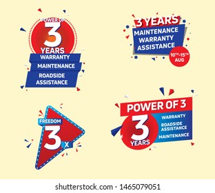 Offer unit 3 years free warranty roadside assistance maintenance vector icon