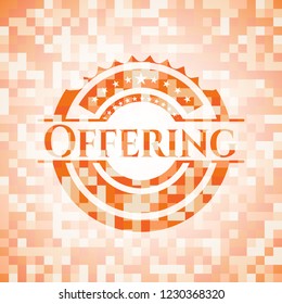 Offering abstract emblem, orange mosaic background