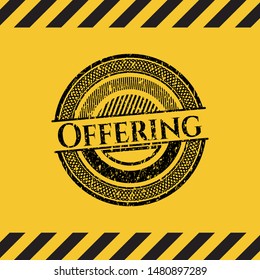 Offering black grunge emblem with yellow background. Vector Illustration. Detailed.