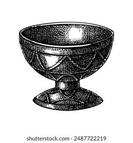 Offering bowl sketch. Witchcraft vector illustration. Vintage Halloween design element. Hand-drawn alchemy, apothecary, esoteric symbol. NOT AI generated