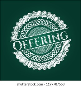 Offering chalkboard emblem on black board