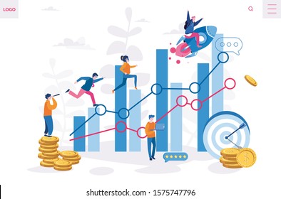 Offering enhance productivity, Competitive Process in Business, man and woman  run to their goal, move up the motivation, the way to achieve the goal, businessman in hurry in each step vector.