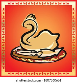 La imagen vectorial china que ofrece comida.