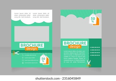 Offering low prices at grocery store blank brochure design. Template set with copy space for text. Premade corporate reports collection. Editable 2 paper pages. Ubuntu Bold, Regular fonts used