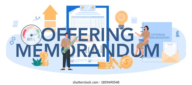 Offering memorandum typographic header. IPO consultant. Investing strategy. Idea of money increase and finance growth. Vector illustration in flat style