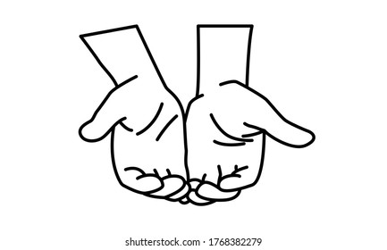 Offering on white background. Cupped hands, sketch. Vector illustration