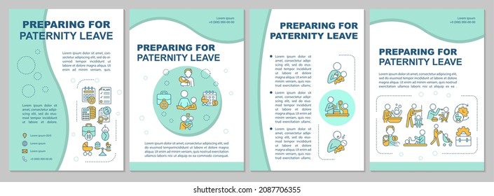 Offering paternity leave brochure template. Bonding with newborn. Flyer, booklet, leaflet print, cover design with linear icons. Vector layouts for presentation, annual reports, advertisement pages