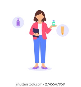 Offering Product Samples, Giving free product samples to customers, Flat vector character illustration