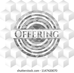 Offering realistic grey emblem with cube white background