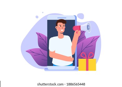 Offers referral gifts, online reward, digital referral program concept. Gift box vector illustration.