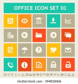 Office 1 icon set. Multicolored square flat buttons