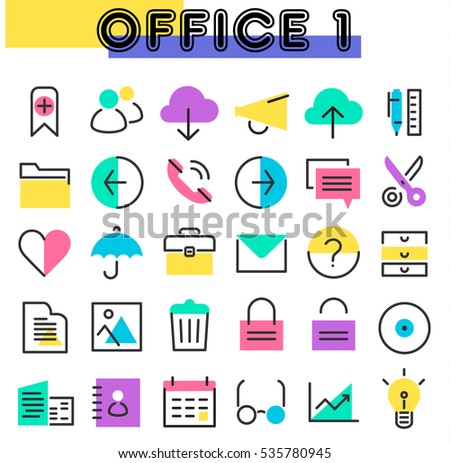 Office 1 linear icons collection