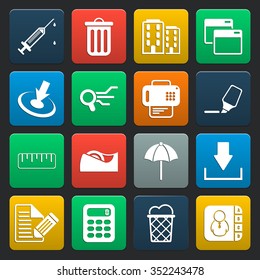office 16 icons universal set for web and mobile flat