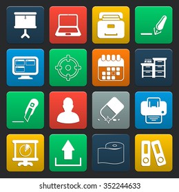 office 16 icons universal set for web and mobile flat