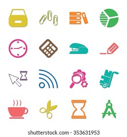 office 16 icons universal set for web and mobile flat