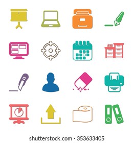 office 16 icons universal set for web and mobile flat