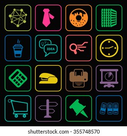 office 16 icons universal set for web and mobile flat