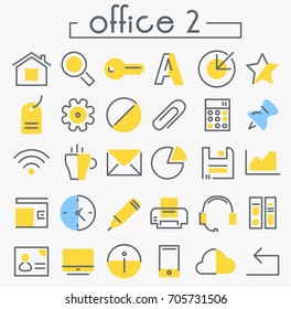 Office 2 linear icons collection