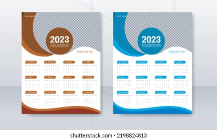Office 2023 Calendar Layout, Print Ready wall calendar, or New year Desk Calendar template design.
