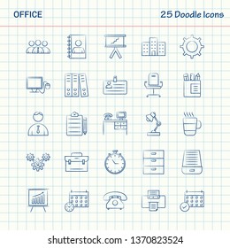 Office 25 Doodle Icons. Hand Drawn Business Icon Set