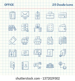 Office 25 Doodle Icons. Hand Drawn Business Icon Set