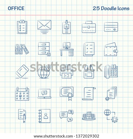 Office 25 Doodle Icons. Hand Drawn Business Icon set