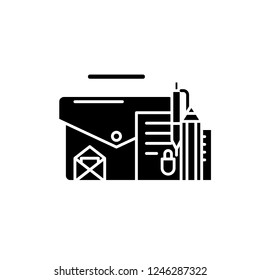 Office accessoriaes black icon, concept vector sign on isolated background. Office accessoriaes illustration, symbol