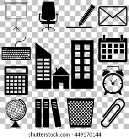 Office accessories icons set. Flar style Vector illustration