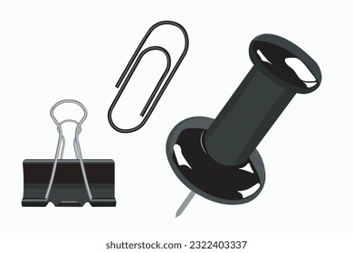 Office accessories set with pins and clips, vector illustration.