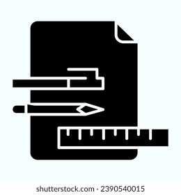 Office Accessories solid icon. Studying accessories vector illustration isolated on white. Pen, pencil, ruler and sheet glyph style design, designed for web and app. Eps 10