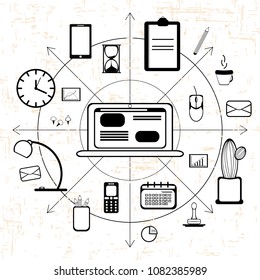 Office accessories. Theme of business. vector. Can be used in website design, etc.