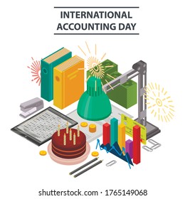 Antecedentes del concepto de día de contabilidad de oficina. Iasitrica ilustración del fondo del concepto de vectores del día de contabilidad de oficina para el diseño web