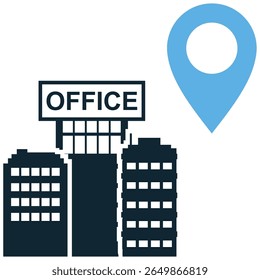 Vetor de ícone de endereço de escritório, simbolizando local, informações de contato e instalações comerciais. Ideal para diretórios, páginas de contato, mapas e identificação corporativa.