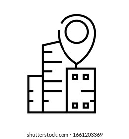 Büroadressen-Symbol, Concept-Zeichen, Umriss-Vektorillustration, Linearsymbol.
