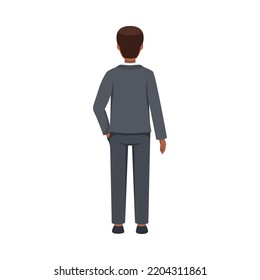 Office African American Man Character in Suit and Red Tie Standing Back View Vector Illustration