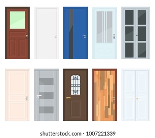 Office and apartment doors. A set of modern and classic doors. Vector illustration.