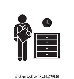 Office archive, archiver black vector concept icon. Office archive, archiver flat illustration, sign