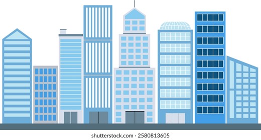 office area and skyscrapers flat illustration