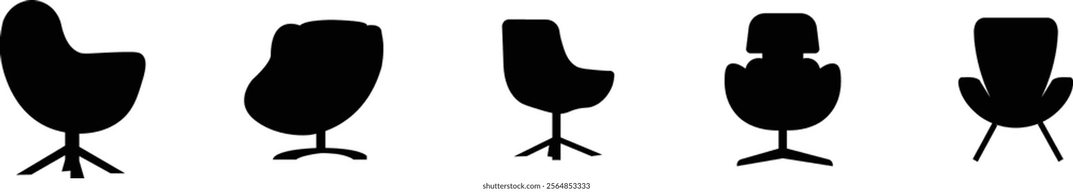 Office armchair icon set. Furniture for office Interior. Wireframe low poly mesh flat vector collection isolated on transparent background. Gaming chairs comfortable equipment for work
