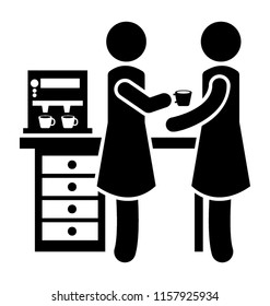 
An office assistant is offering a coffee to an employee 
