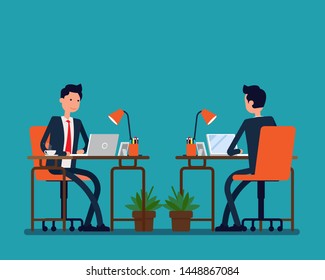 office assistant sitting at the table with laptop. Vector illustration business administration concept, Flat style cartoon isolated character design