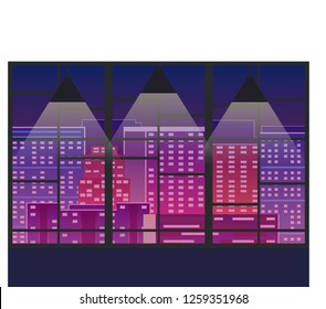 Office in the background of night window.  Evening Time Town. Colorful EPS10 Flat Vector
