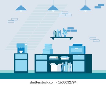 Office background work space room compurer interior desk table  